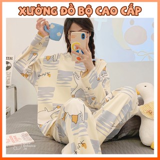  Bộ ngủ nữ dài tay dễ thương chất thun lạnh thu đông mỏng dịu TDD01 