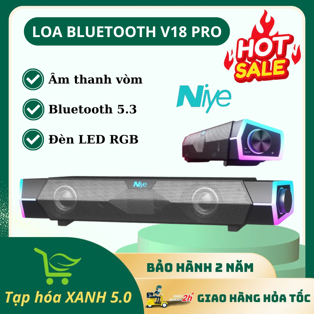 Loa Máy Tính Bluetooth LED RGB Niye V18 Tích Hợp Micro, Âm Thanh Vòm 360, Nghe Nhạc, Chơi Game