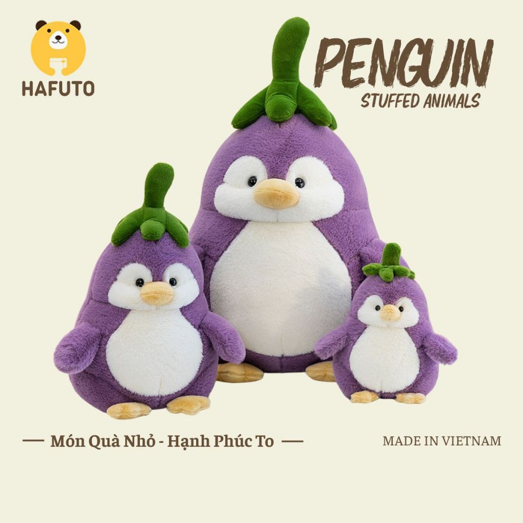 Gấu Bông Chim Cánh Cụt Cosplay Quả Cà Tím Mềm Mịn Cao Cấp Hafuto, Lý Tưởng Làm Quà Tặng Sinh Nhật