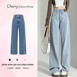 Quần Bò Nữ Cạp Cao 2 Cúc, Dáng Suông có Co Giãn Mềm Mại, Jean Trơn Basic Cherry - T070