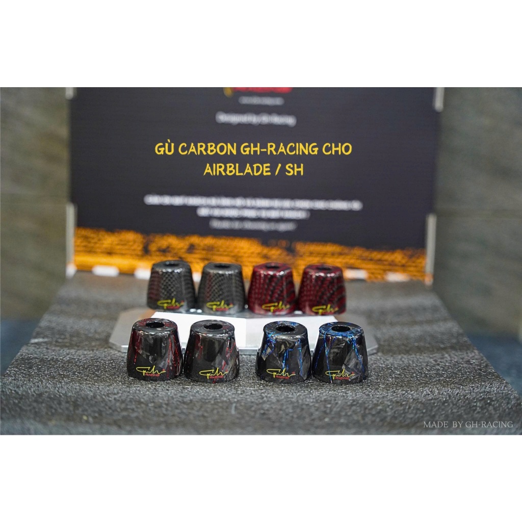 Gù Carbon Gh-Racing Vân Sợi Đỏ Xanh Vàng Đen - Gù Tay Lái Carbon Gh - Racing gắn cho Sh/AB
