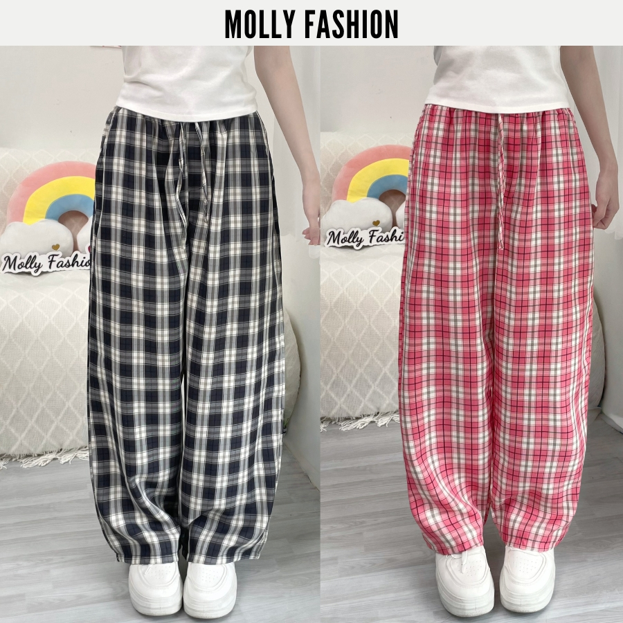 Quần dài CARO KATE ống rộng nữ 40-65kg | form rộng freesize nhiều màu Molly Fashion