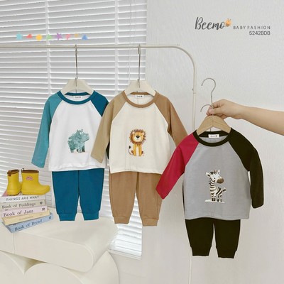 Set thun dài tay cho bé trai Beemo phối tay in hình vải cotton mềm cho bé đi học, đi chơi thoải mái vận động 5242BDB