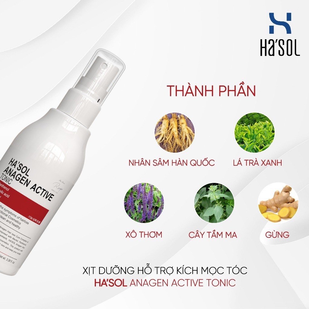 Combo 1/2/3 Lọ Xịt Kích Mọc Tóc Hasol Anagen Active Tonic 100ml - Dưỡng Da Đầu Chắc Khỏe, Ngăn Rụng 