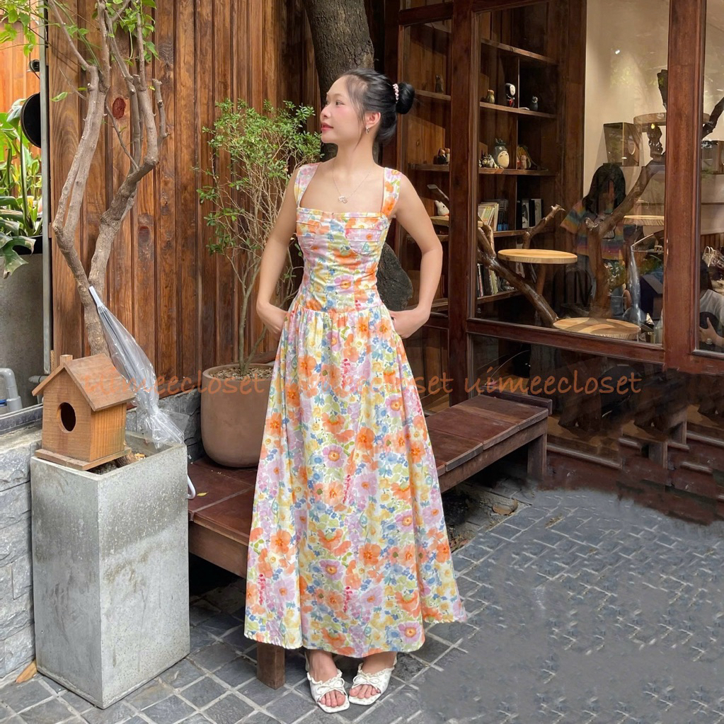 ( available ) HAZI DRESS Váy maxi đầm maxi nữ hoạ tiết rực rỡ váy 2 dây from uimeecloset vietnam