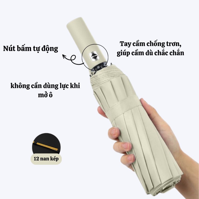 Ô dù che mưa nắng cao cấp 12 nan kép chống tia UV - Ô dù gấp gọn chống lật chống thấm