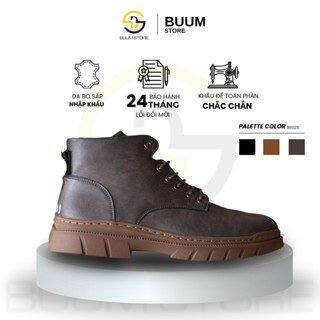  Giày Da Nam Combat Boot Đế Đúc Khâu Chắc Chắn Kiểu Combat Tăng Chiều Cao Da Bò Sáp Họa Tiết Dễ Phối Đồ - BS25 