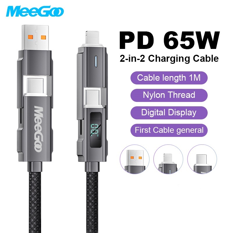 Dây sạc nhanh 4 in 1 65w MeeGoo,Cáp sạc 4 đầu USB Type C  to Type C, C to L,Dây Sạc Đa Năng