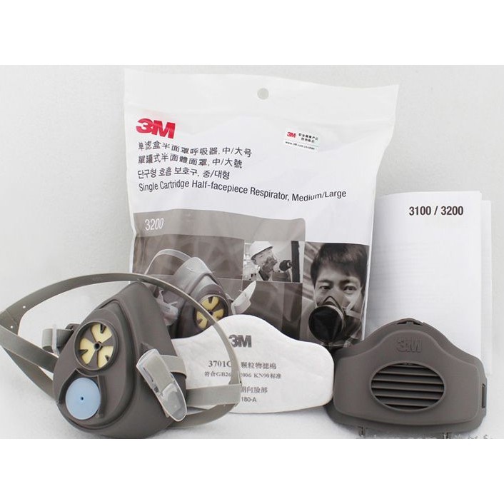 Combo Mặt Nạ 3M 3200 + Lọc 3701 + Nắp 3744K – Chống Bụi Mịn, Hóa Chất, Sơn & Thuốc Trừ Sâu
