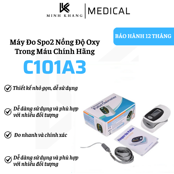 Máy Đo Nồng Độ Oxy Trong Máu SPO2 Chính Hãng C101A3, Bảo Hành 12 Tháng