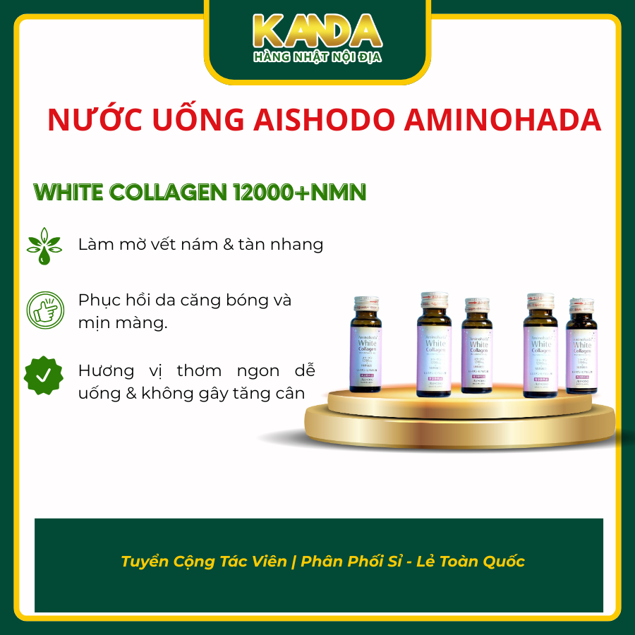 Nước Uống Aishodo Aminohada White Collagen 12000+NMN - Trẻ Hóa Da, Giảm Nếp Nhăn & Lão Hóa