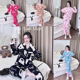 Đồ Bộ - Đồ Ngủ Tay Dài Pijama Bigsize 50-100kg Vải Lụa Nhật Cổ Bèo Tiểu Thư Nữ Áo Quần Ngủ