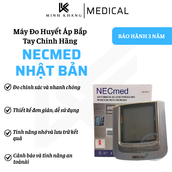 Máy Đo Huyết Áp Bắp Tay Necmed Nhật Bản, Bảo Hành 3 Năm, Tặng Kèm Sạc Pin