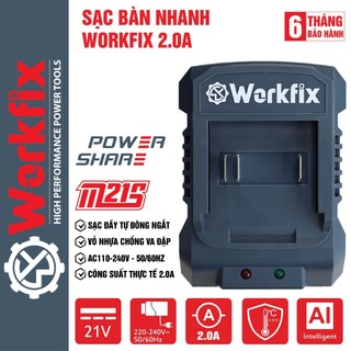   Xám  Đế Sạc Pin Nhanh Máy Khoan WORKFIX 2A Bảo Vệ Quá Dòng Có Đèn Báo Đầy - Chân Pin Phổ Thông 