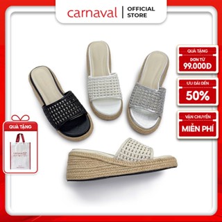  Dép Xuống Nữ Đế Cói Carnaval Cao 7cm Quai Đan Lưới Thoáng Khí Tôn Dáng Thời Trang - VS170 
