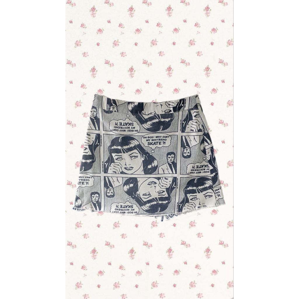 Chân váy Shake Lady - jeans họa tiết comic- truyện tranh - size M
