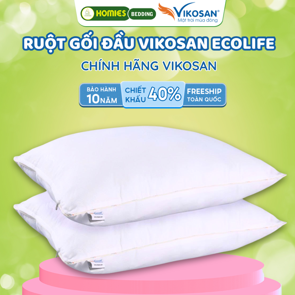 [Chính Hãng Vikosan] Ruột Gối Đầu VIKOSAN Kháng Khuẩn Chống Xẹp Lún Kích Thước Tiêu Chuẩn