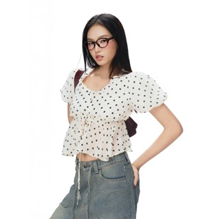 CARA Áo kiểu chấm bi nữ Peony tay phồng dáng babydoll trendy