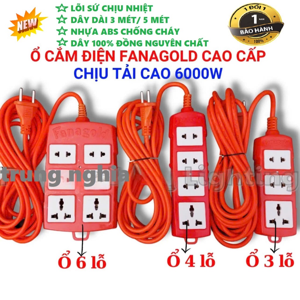  Ổ Cắm Điện Chịu tải cao Công suất 6000W - Dây dài 3m - 5m - FANAGOLD BẢO HÀNH 1 NĂM 