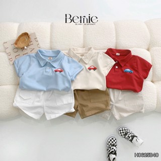 Set bộ bé trai polo áo thun polo trắng họa tiết thêu ô tô quần kaki 1 đến 7 tuổi BERNIE H1224B37