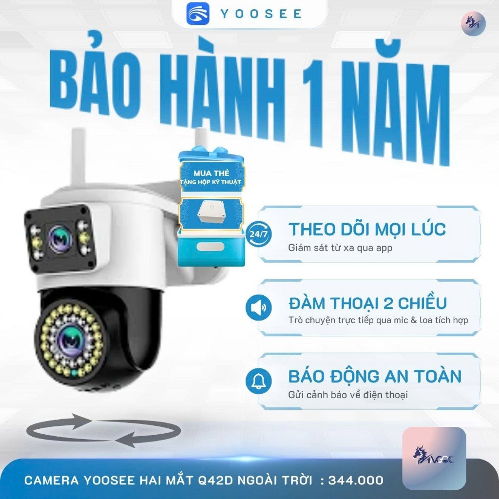Camera Yoosee  2 Mắt Q42D FHD - Chống Nước - Xem 2 Màn Hình Cùng Lúc  - Xoay 360 Độ