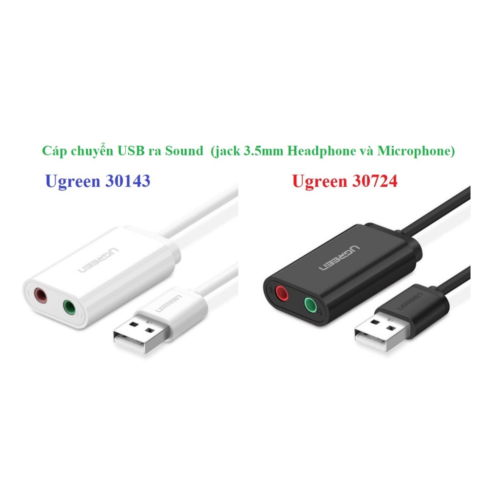 Cáp chuyển USB ra Sound - jack 3.5mm Headphone và Microphone (30724 , 30143) UGREEN