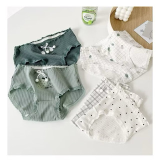 Combo 10 Quần Lót Nữ Cotton Điều Hoà Cute Hoạ Tiết Dâu Xanh Ren Dễ Thương Cao Cấp, Co Giãn 4 Chiều Kháng Khuẩn - CS051