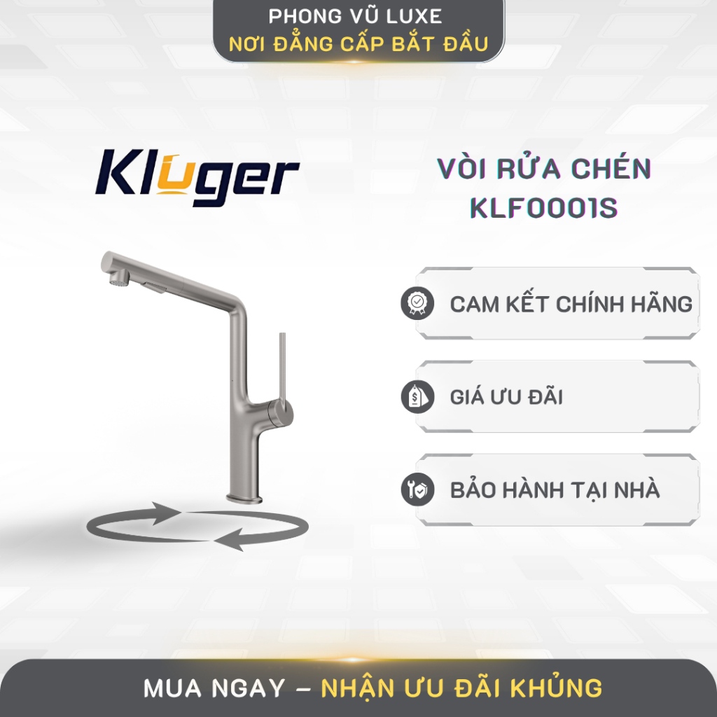 Vòi rửa chén Kluger KLF0001S Hợp kim đồng, xoay 360° - PVL