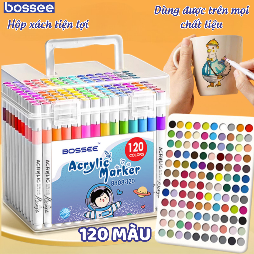  Hộp 120 Màu Acrylic Marker tươi sáng chất liệu an toàn dành cho trẻ em học sinh tô màu giá rẻ 