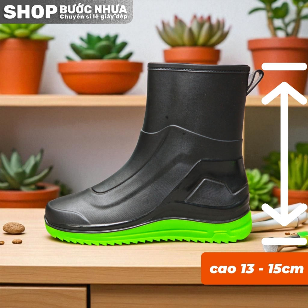 Ủng cổ thấp bảo hộ lao động cao su dẻo chống nước chống trơn trượt size 36 - 42