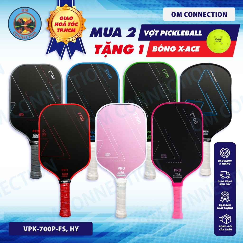(H.Tốc HCM) Vợt Pickleball Carbon T700 Pro mặt vợt phủ Carbon siêu nhẹ nhám bám bóng - OM Connection