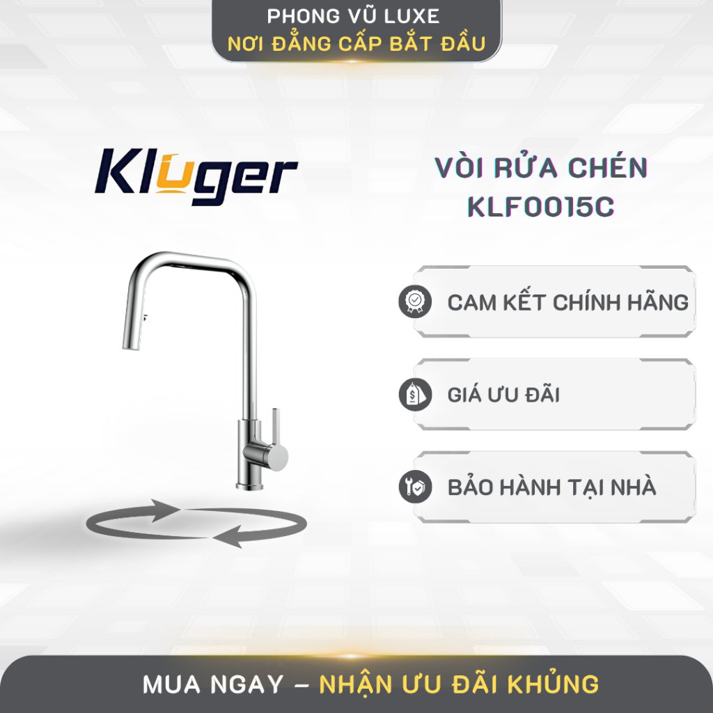 Vòi rửa chén Kluger KLF0015C Hợp kim đồng, xoay 360° - PVL