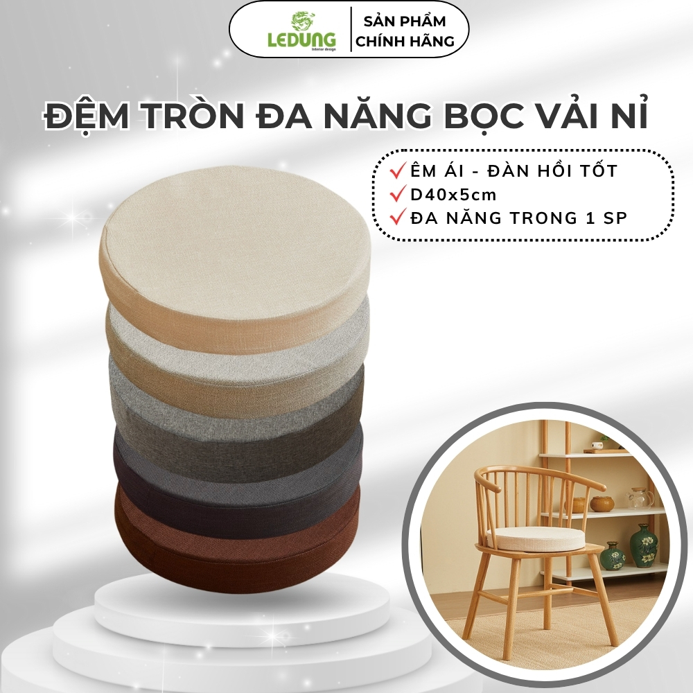 Đệm Tròn 40cm, Đệm Ngồi Bệt, Đệm Lót Ghế Bọc Nỉ Nhung Cao Cấp 5 Màu Tùy Chọn - Nội Thất Lê Dũng