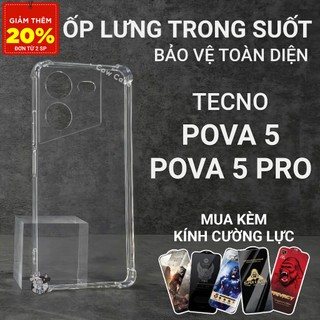 Ốp lưng Tecno Pova 5, Pova 5 Pro 5G Cowcase trơn trong suốt | Ốp điện thoại Techno dẻo bảo vệ camera đt toàn diện