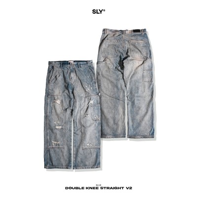 Quần Jeans Straight SLY Double Knee Washed Blue Grey 2.0
