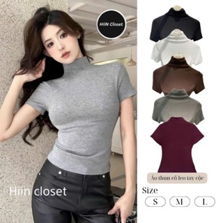  Áo thun nữ cổ leo 3p chất liệu zip co giãn hàng loại 1 - Áo thun nữ trơn basic HiiNCloset - 140 