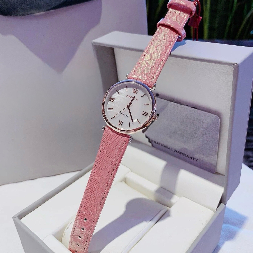 Đồng hồ nữ dây da Amica Quartz Pinky A039