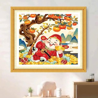 Tranh thêu kín tấn tài tấn lộc KT:50x50cm, tranh chưa thêu và chưa khung
