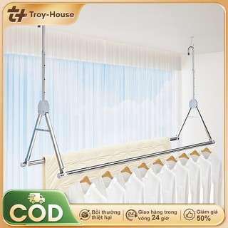Troy Giàn Phơi Ban Công cao cấp gấp gọn Sào Phơi Quần Áo thanh treo đôi giá phơi quần áo Có thể điều chỉnh inox nâng hạ