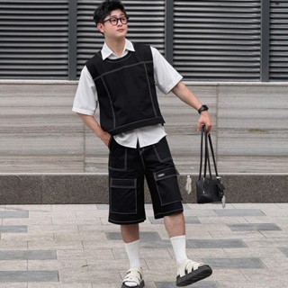 Set áo Gile MoLy phối áo sơ mi và quần Short KeLLy chất liệu kaki dày dặn form rộng phong cách Hàn Quốc Nam Nữ Unisex