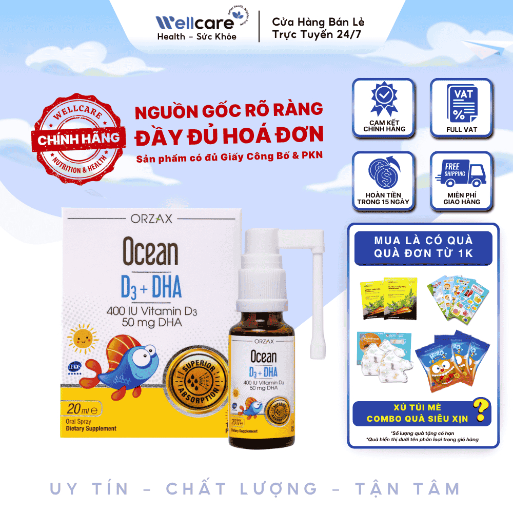 [✨CHÍNH HÃNG]  Vitamin Ocean D3+DHA chai 20ml - dạng xịt bổ sung vitamin D3 giúp tăng cường hấp thu 