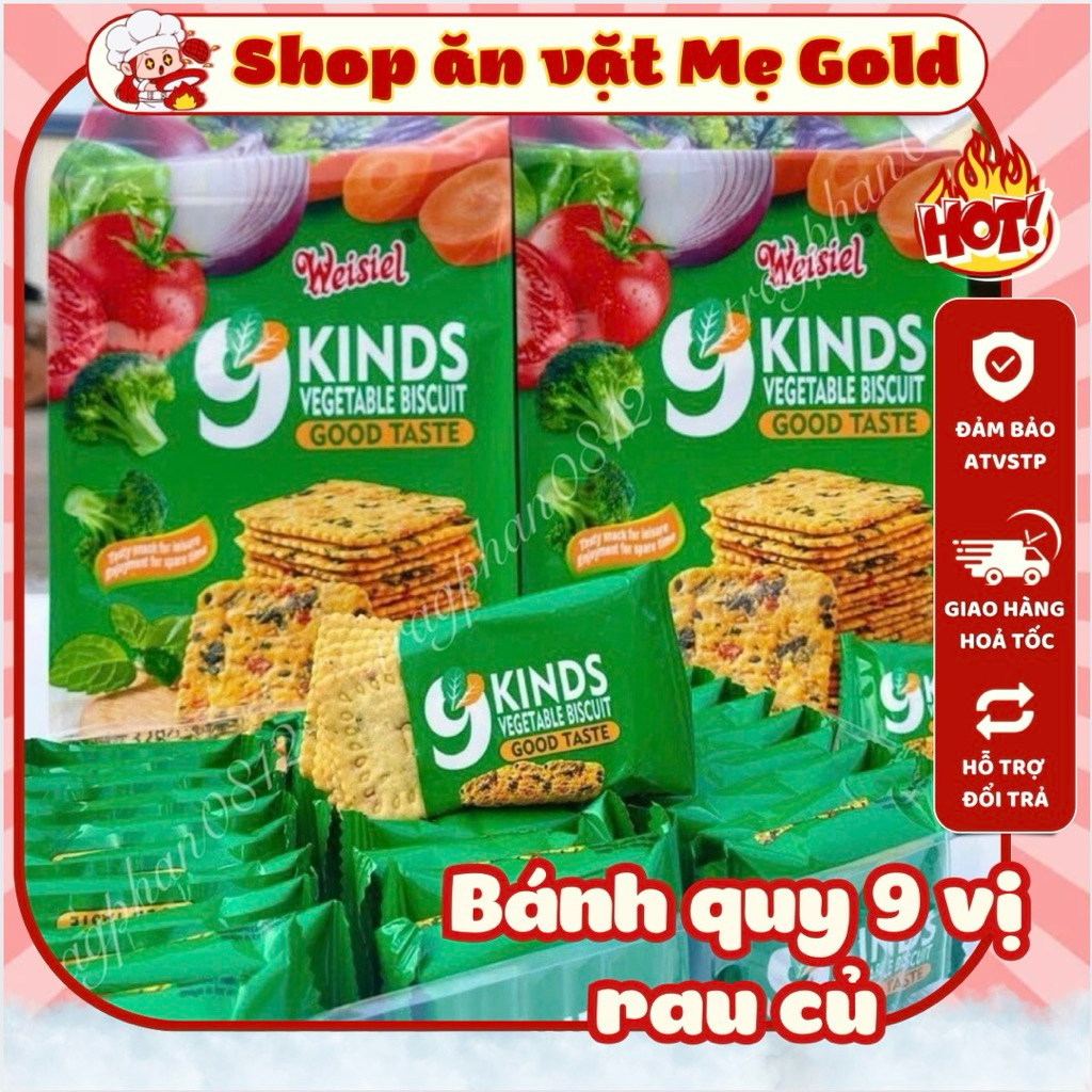 Bánh quy rau củ ăn kiêng 9 vị, bánh quy 9 vị rau củ Weisiel, bánh ăn vặt healthy (gói 328g)
