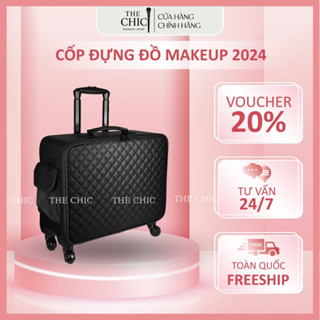  Cốp Kéo Đựng Đồ Makeup - Da PU Vân Trám Chống Nước – Size 48cm – Nhiều Ngăn Chuyên Nghiệp 