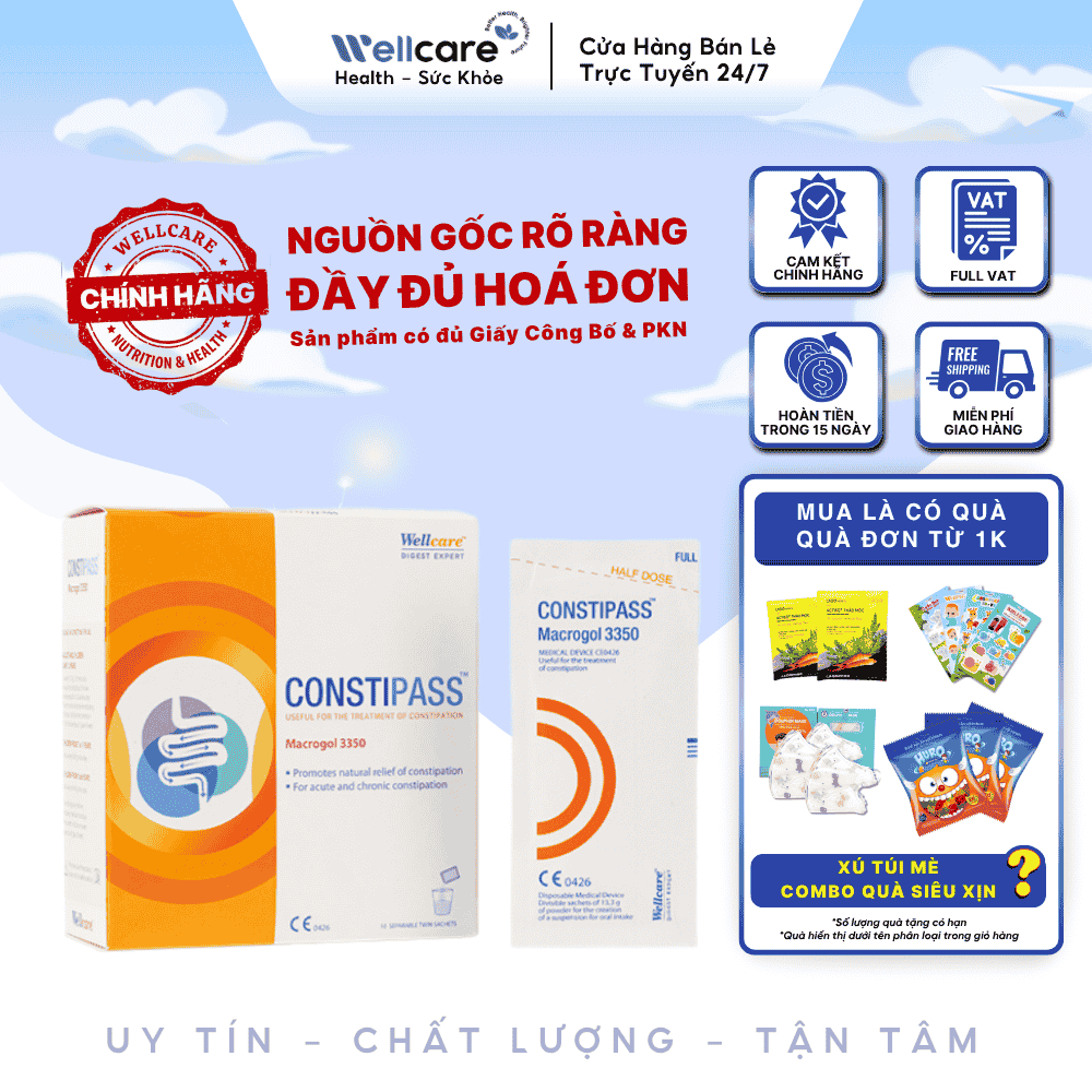 [✨CHÍNH HÃNG] Bột Nhuận Tràng CONSTIPASS Macrogol 3350 Hộp 20 Gói - giảm táo bón dùng cho trẻ em và 