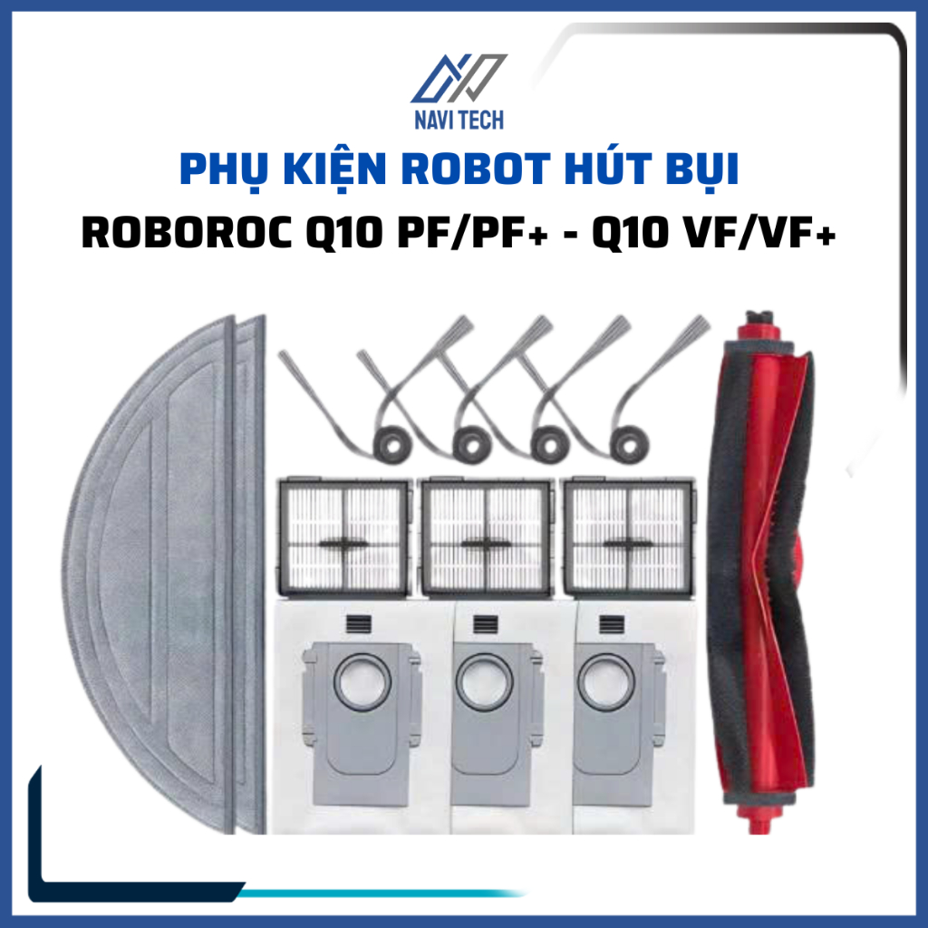 Phụ kiện robot hút bụi Roboroc Q10 PF- PF+, Q10 VF- VF+ khăn, lọc hepa, chổi cạnh, chổi lăn, túi rác