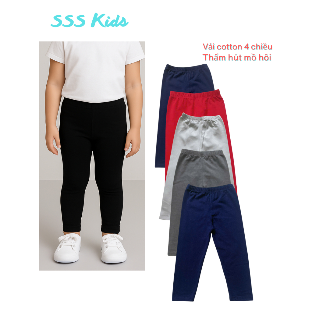 Quần legging trơn cho bé dưới 7 tuổi vải cotton mềm mịn