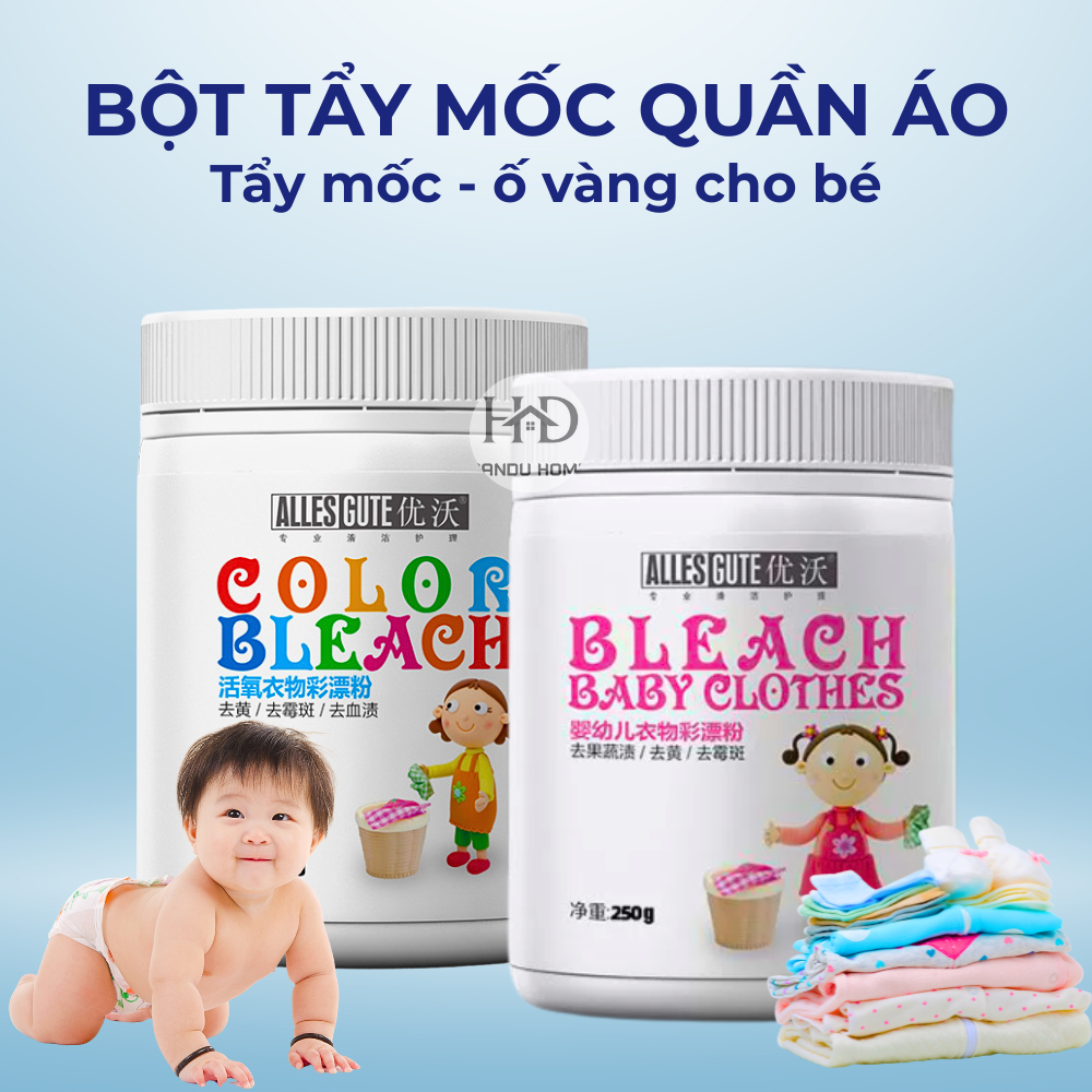 Bột Tẩy Quần Áo Màu Đánh Bay Vết Mốc Ố Vàng Quần Áo Lọ Thuốc Tẩy Quần Áo Không Lo Bị Phai Màu An Toàn Cho Em Bé
