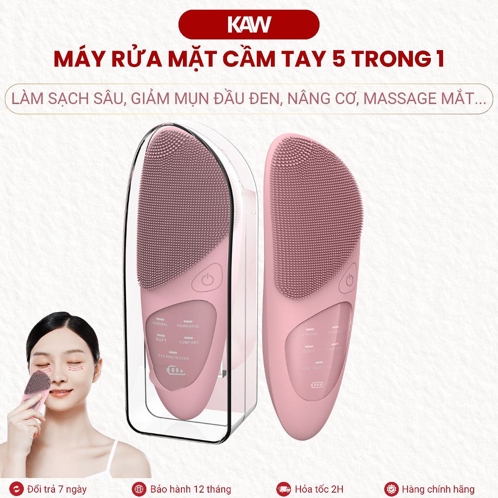 Máy rửa mặt mini 5 chế độ cầm tay KAW, Làm sạch sâu Ngăn ngừa mụn đầu đen, Nâng cơ, Chườm ấm mắt