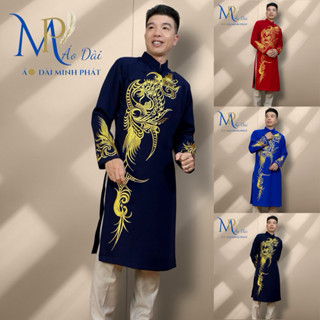 Áo Dài Cách Tân Nam vải Tuyết Mưa Cao cấp Thêu Hoa Văn Tinh Xảo ôm từ ngực tới tà áo MPT1008