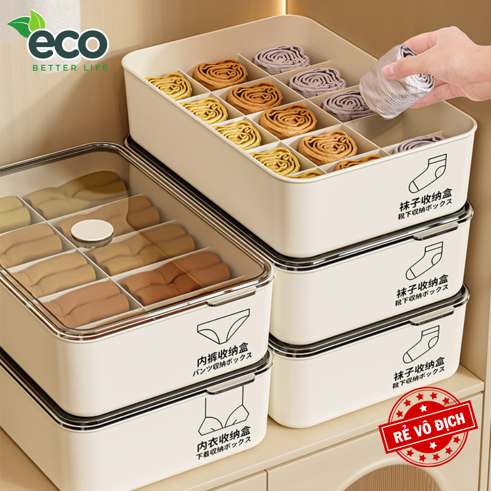   LOẠI 1  Hộp Đựng Đồ Lót Chia Ngăn Có Nắp Đậy Chống Bụi Khay Đựng Đồ Lót Tất Vớ Gọn Gàng Tiện Lợi 